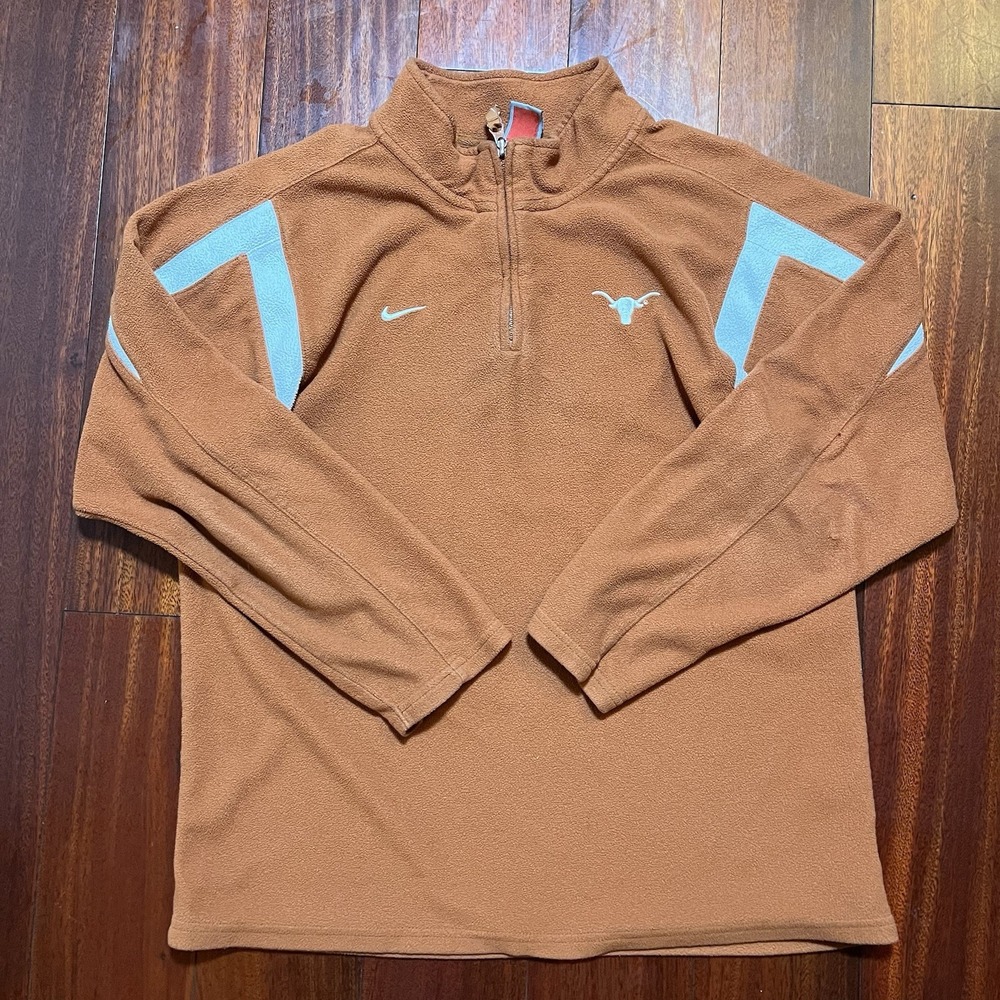 Vintage Nike Texas Longhorns UT 1/4 Zip Pullover Sweatshirt Orange Fleece Large